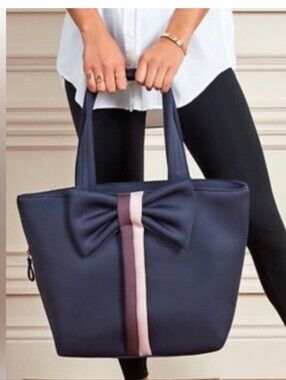 Stella  Dot Crush It Bow Navy and  pink Tote bag